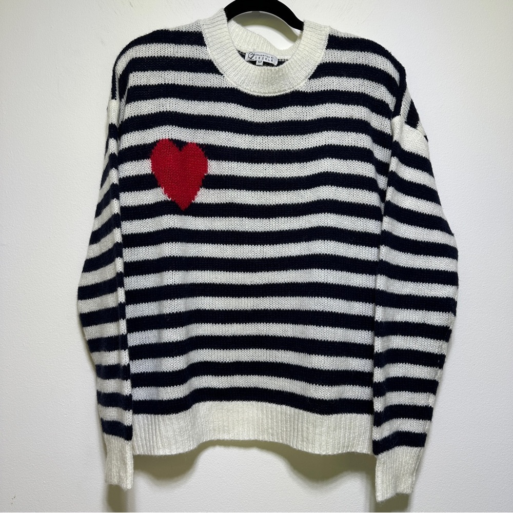 Striped Black and White Sweater with Red Heart